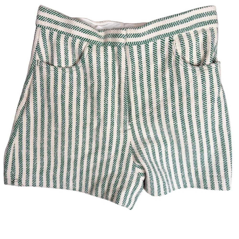 Sandro Shorts Womens 42 Size 10 Green White High Rise Coastal European Summer
